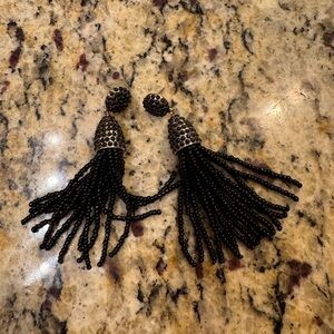 Bauble Bar Black Beaded Tassel Earrings
